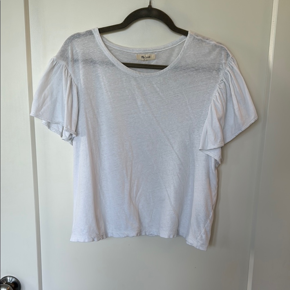 Madewell White Crop Ruffled Short Sleeve T-Shirt